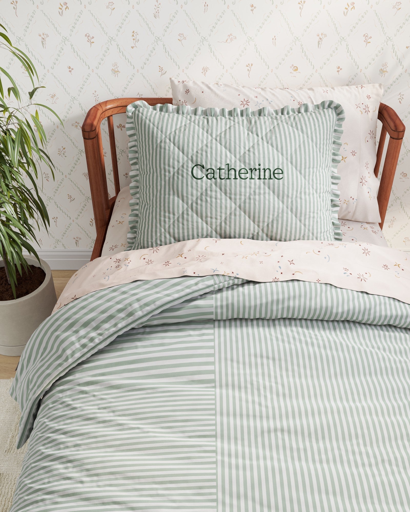 Ruffled Striped Personalized Twin Sham