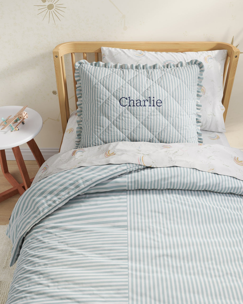 Ruffled Striped Personalized Twin Sham